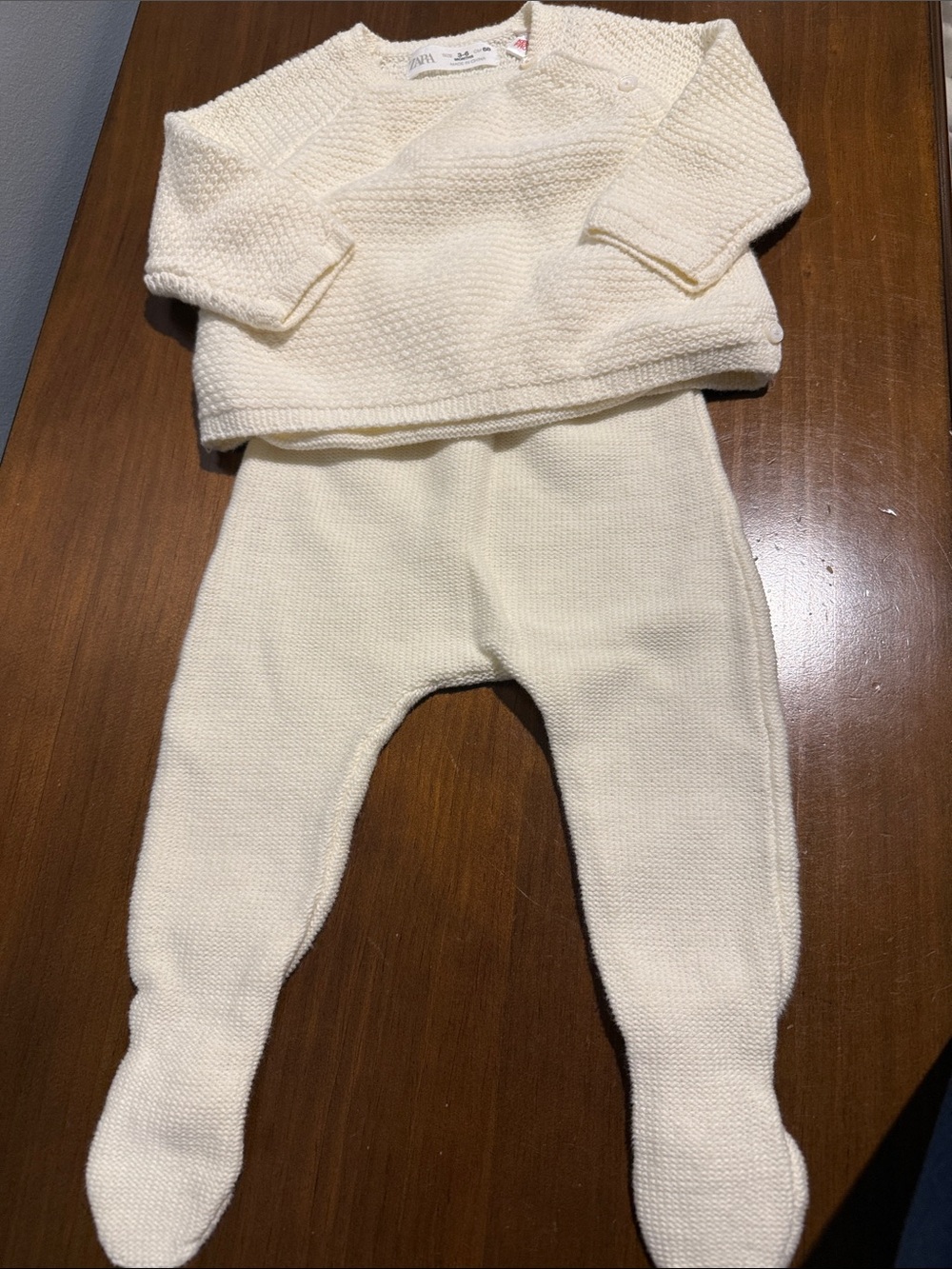 Zara Cream Knit Sweater Baby Footed Set